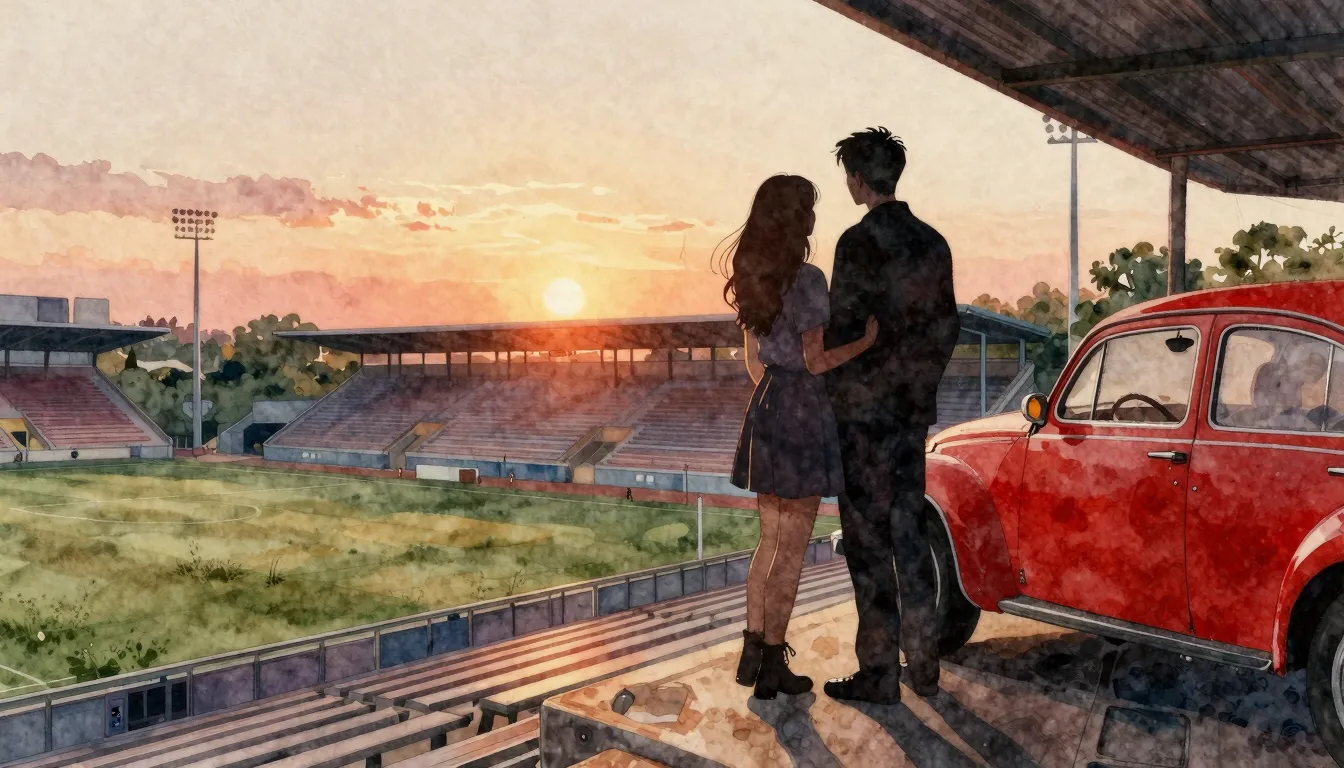 Watercolor style. A silhouette of a couple standing on a foo...
