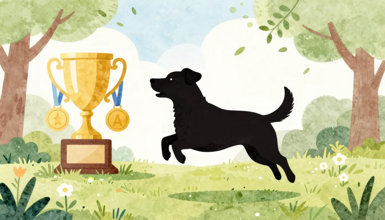 Watercolor style. Silhouette of a playful dog jumping joyful...