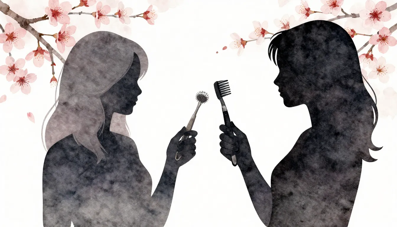 Watercolor style. Silhouette of a female hair stylist holdin...