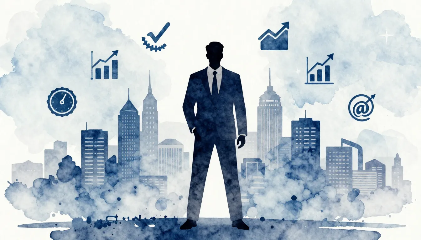 Watercolor style. A silhouette of a professional man in a su...