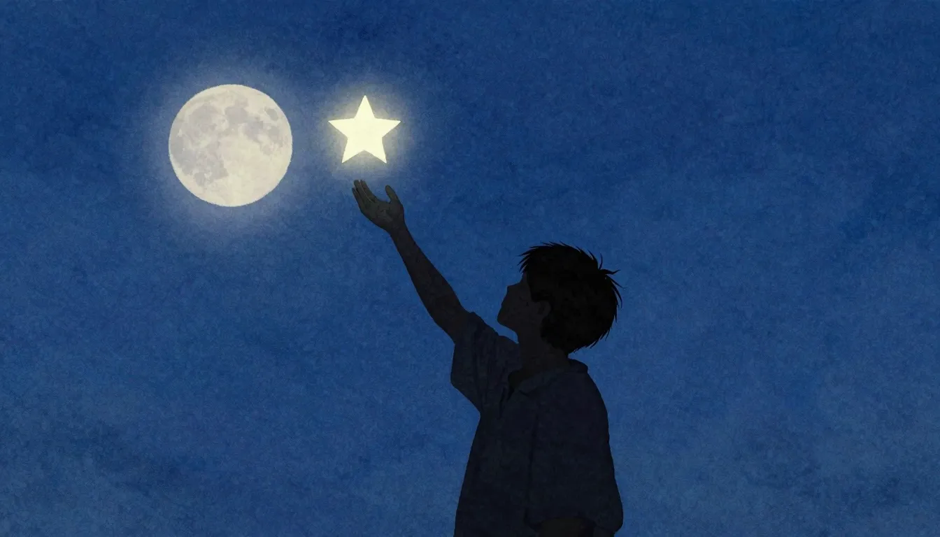 Watercolor style. Silhouette of a person reaching for a glow...
