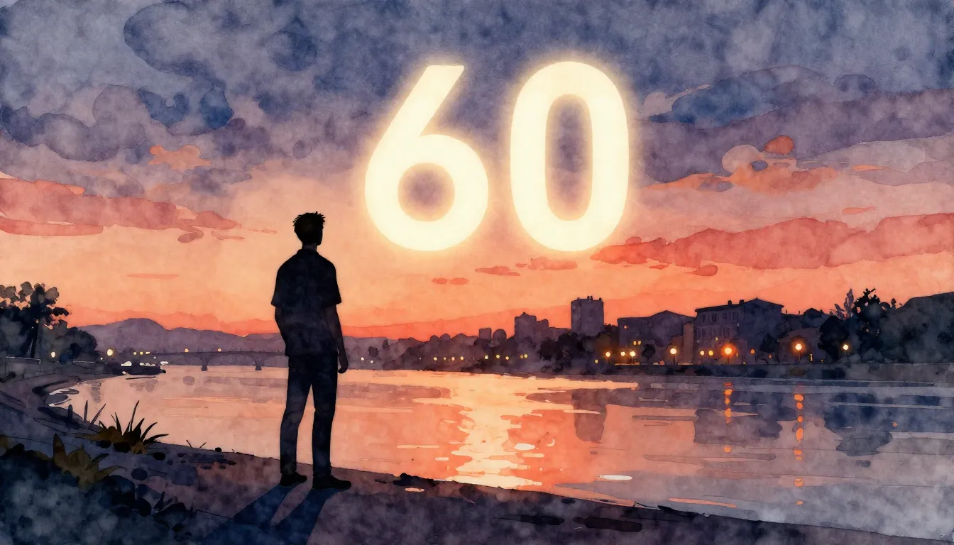 Watercolor style. Silhouette of a man standing on a river ba...