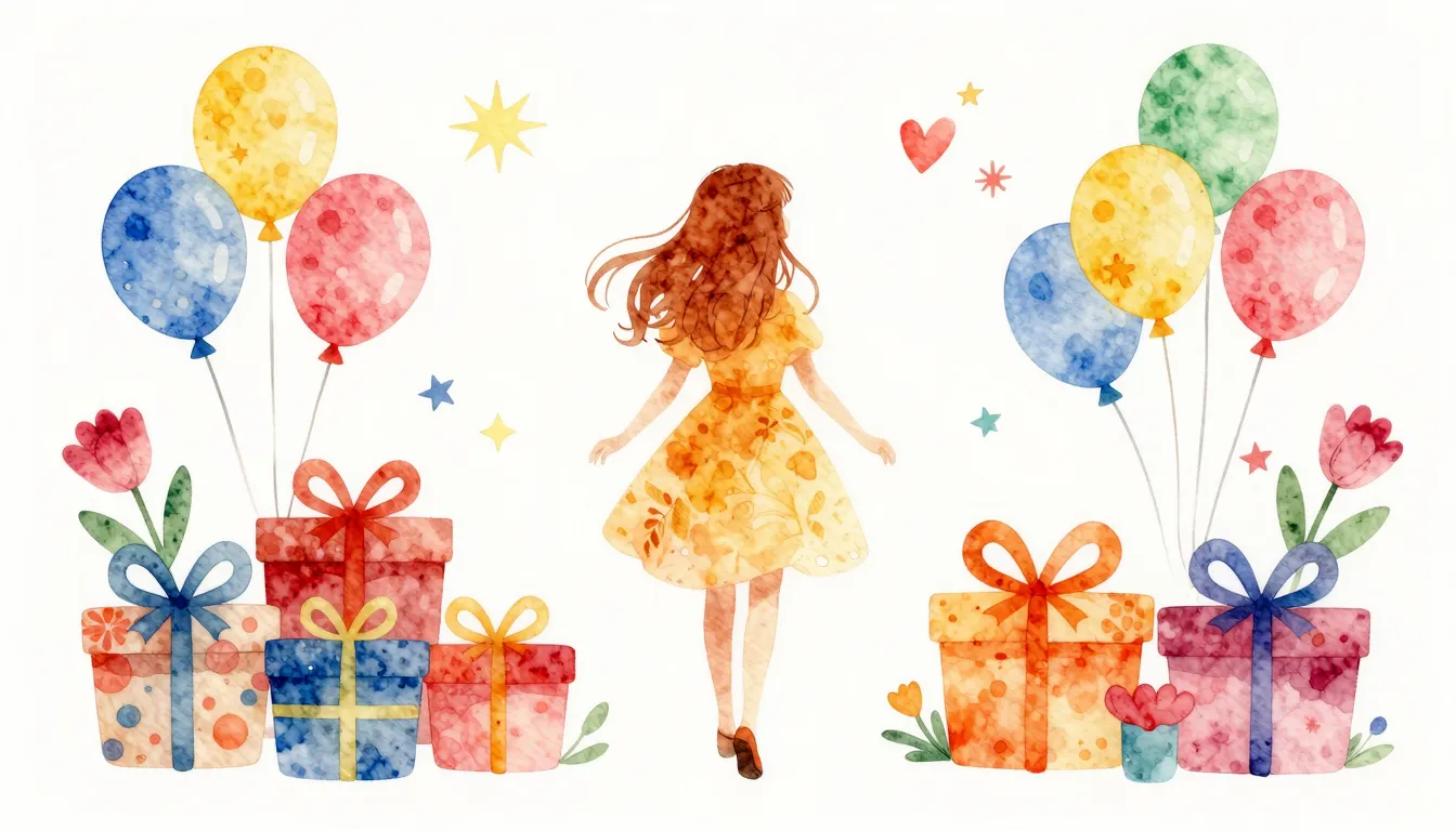Vibrant watercolor style. Birthday song cover. Bright, festi...