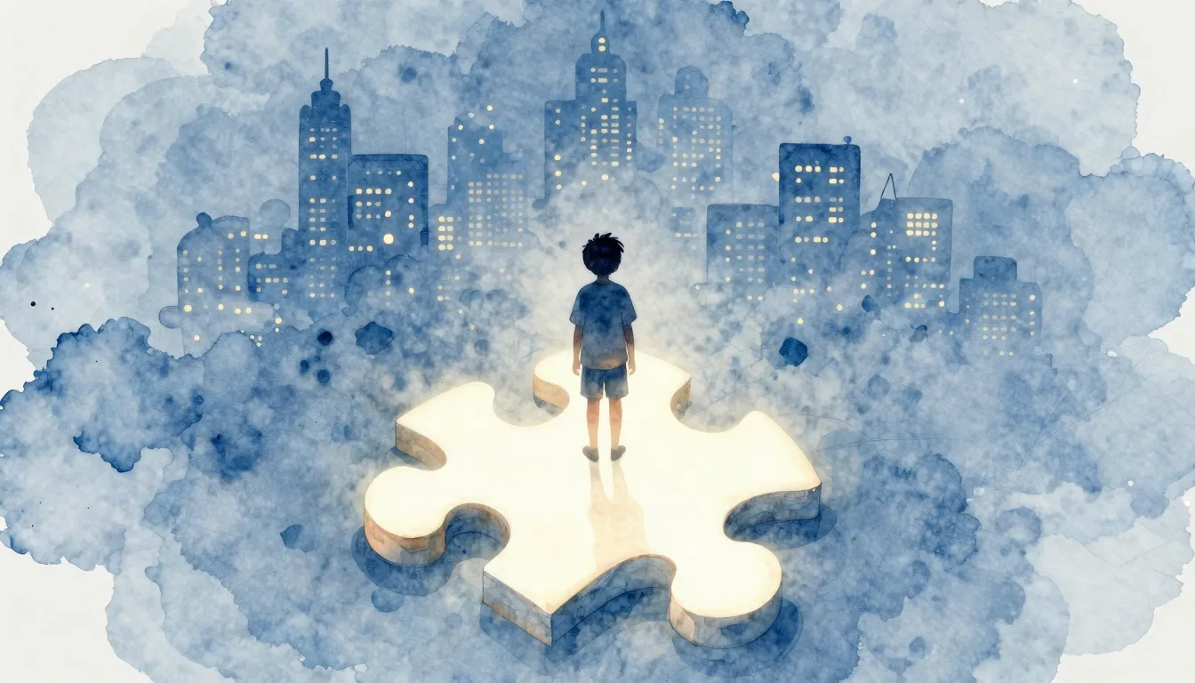 Watercolor style. Silhouette of a small child standing on a ...