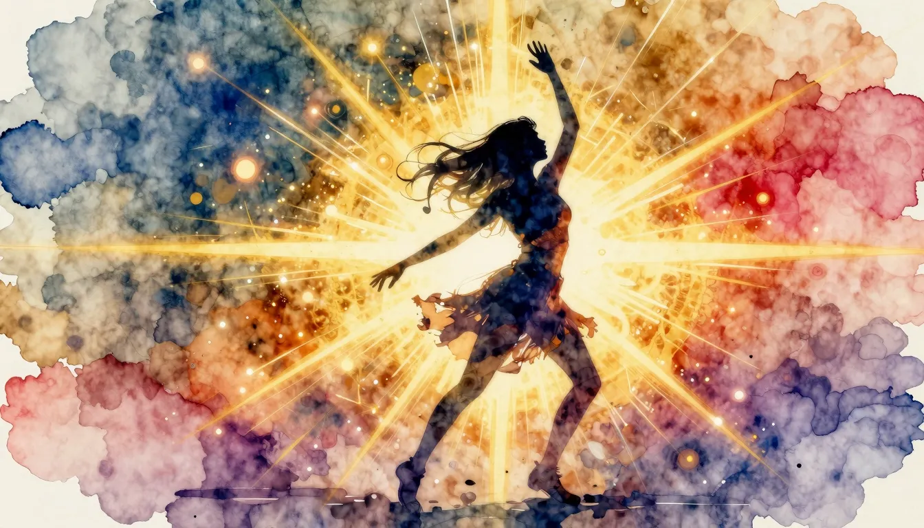 Watercolor style. Abstract silhouette of a girl dancing in a...