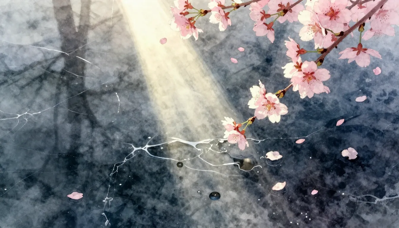 Watercolor style. A single ray of sunlight breaking through ...