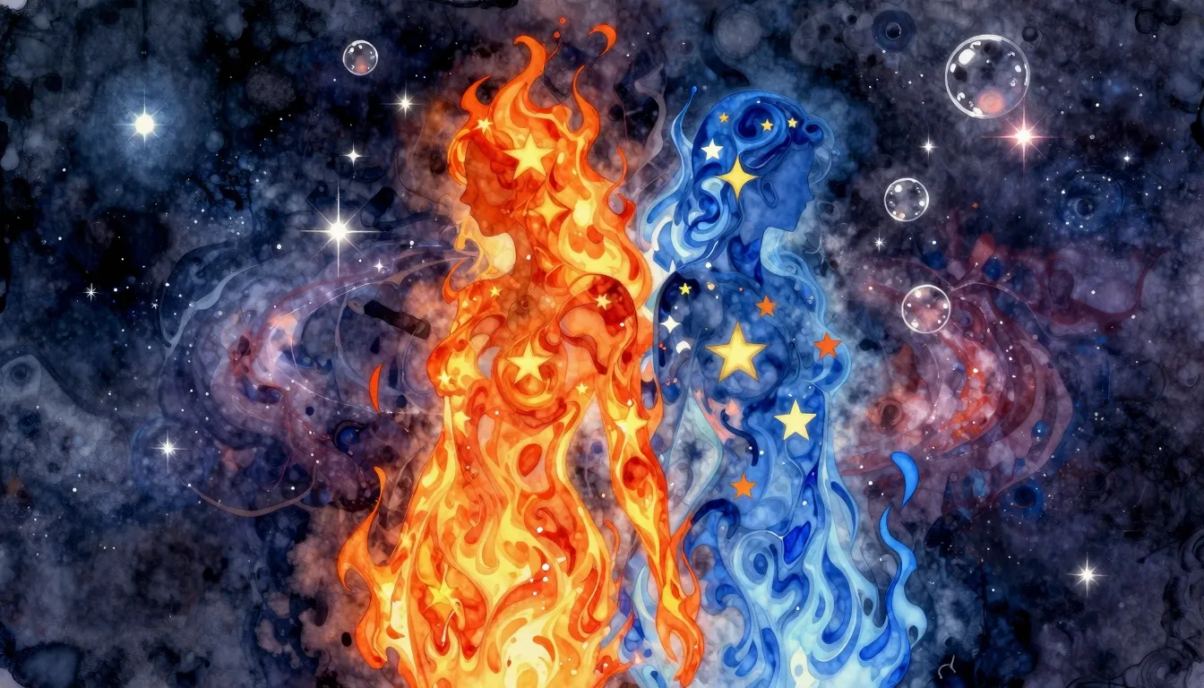 Watercolor style. Two abstract female silhouettes made of fi...