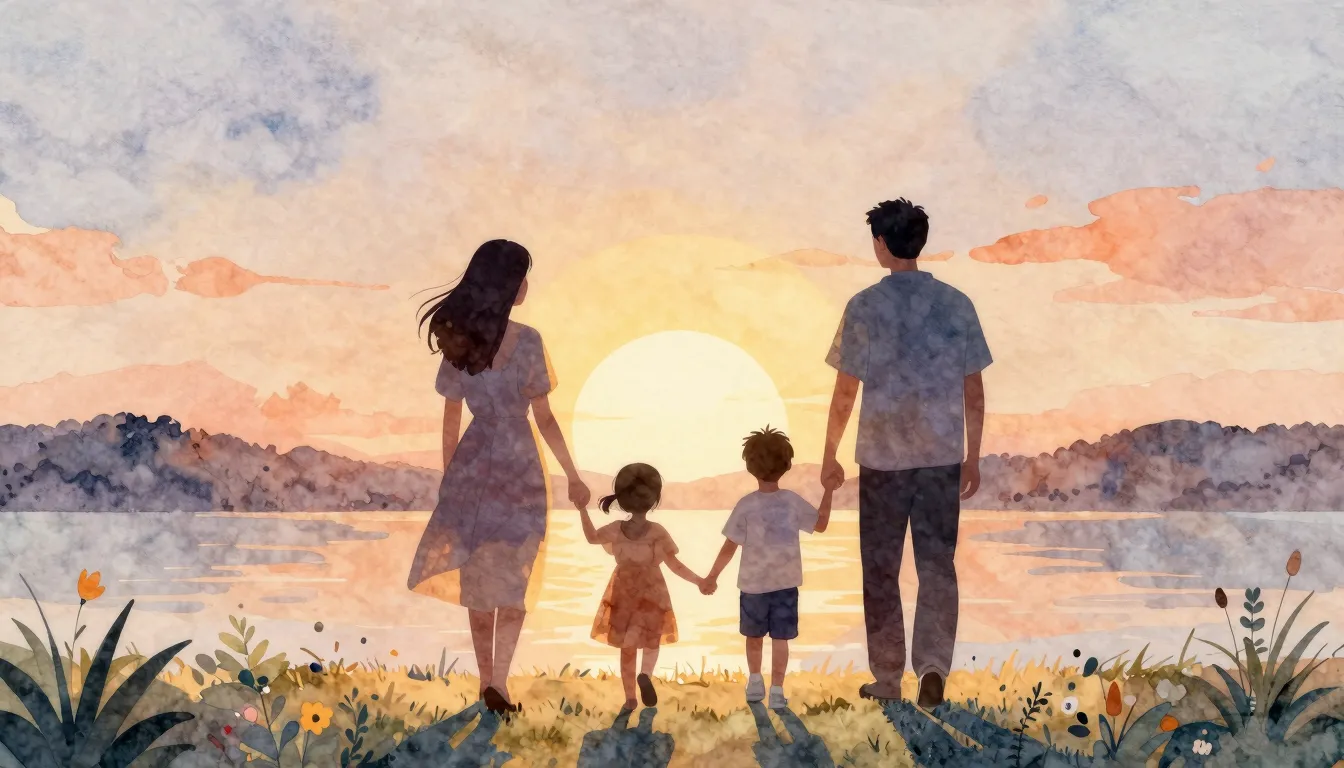 Watercolor style. A stylized, heartwarming illustration of a...