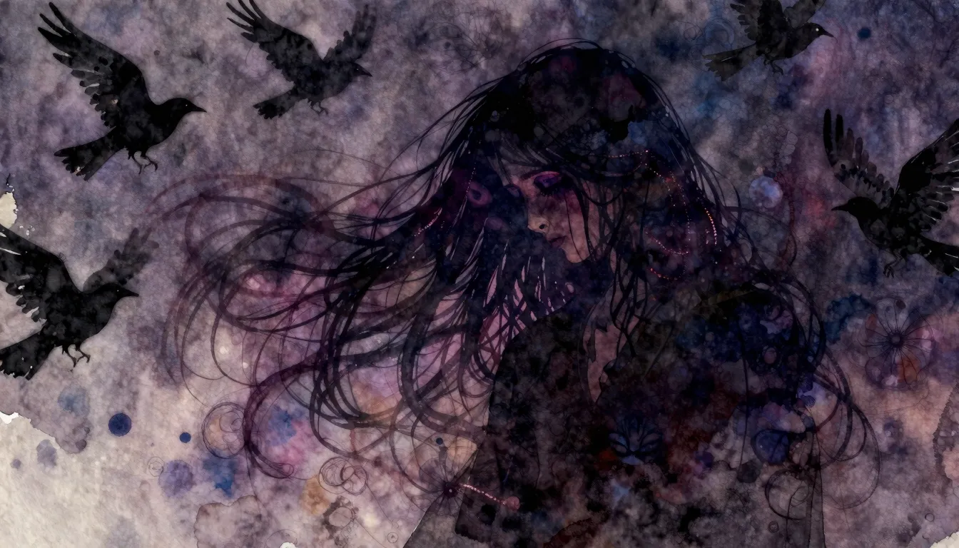 Vibrant watercolor style. Rock opera album cover, dark, mela...