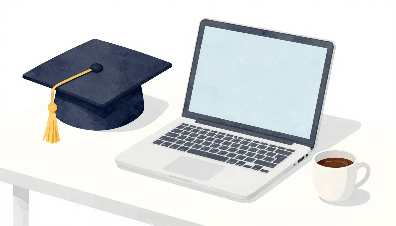 Watercolor style. Flat illustration of a laptop on a clean d...