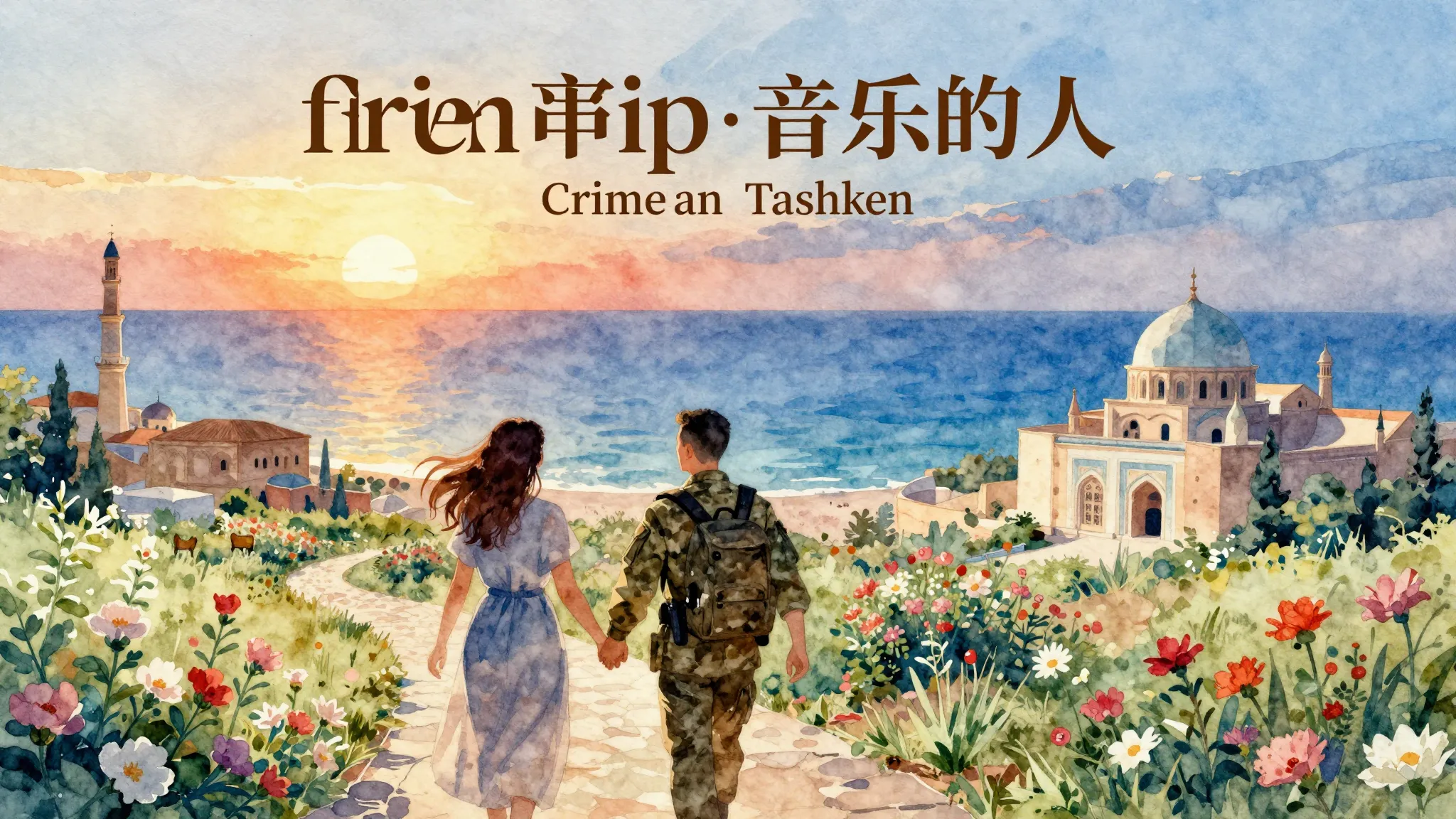 Vibrant watercolor style. A classical music album cover. Foc...