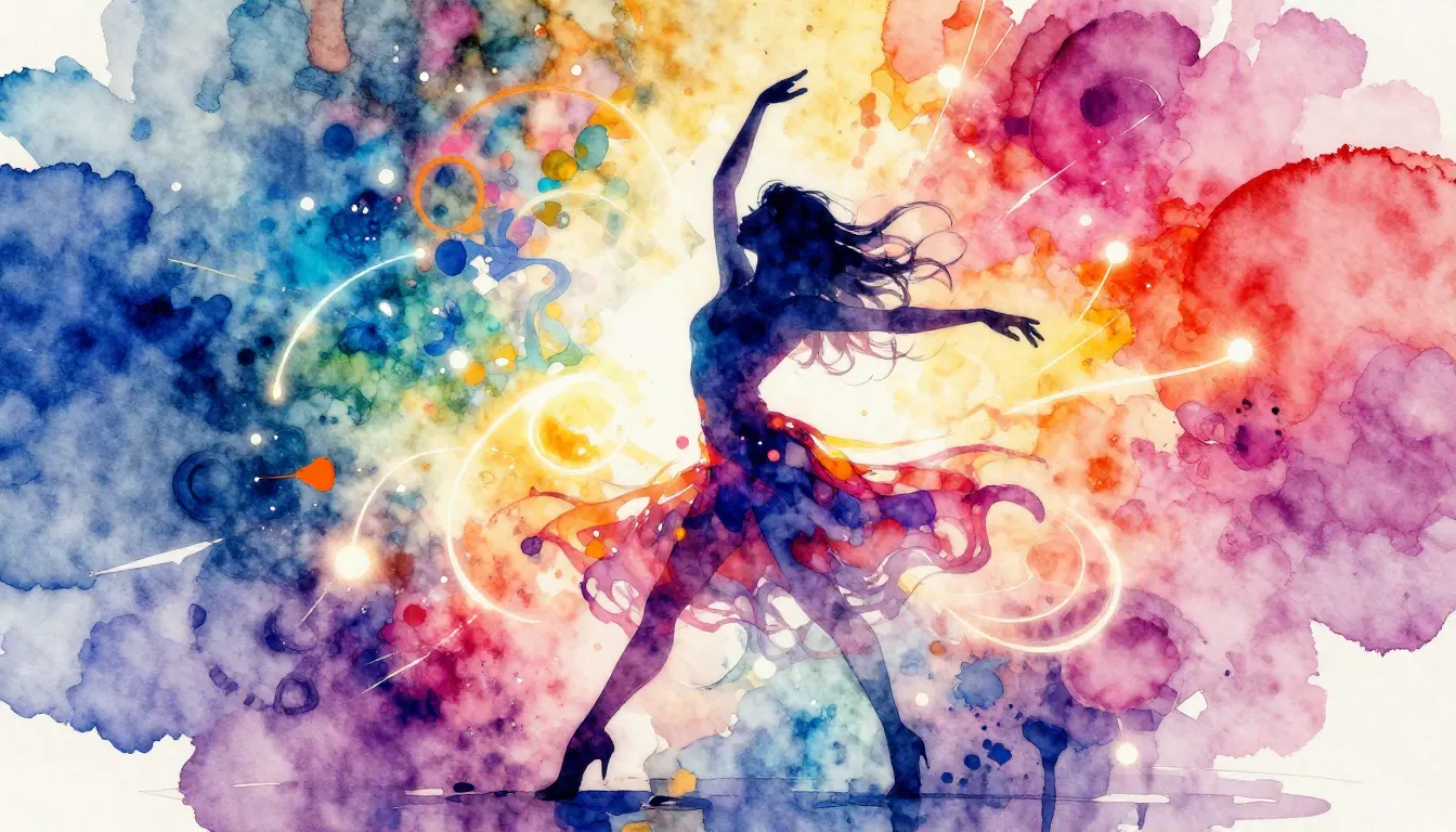 Vibrant watercolor style. Dance song cover art. Abstract, vi...
