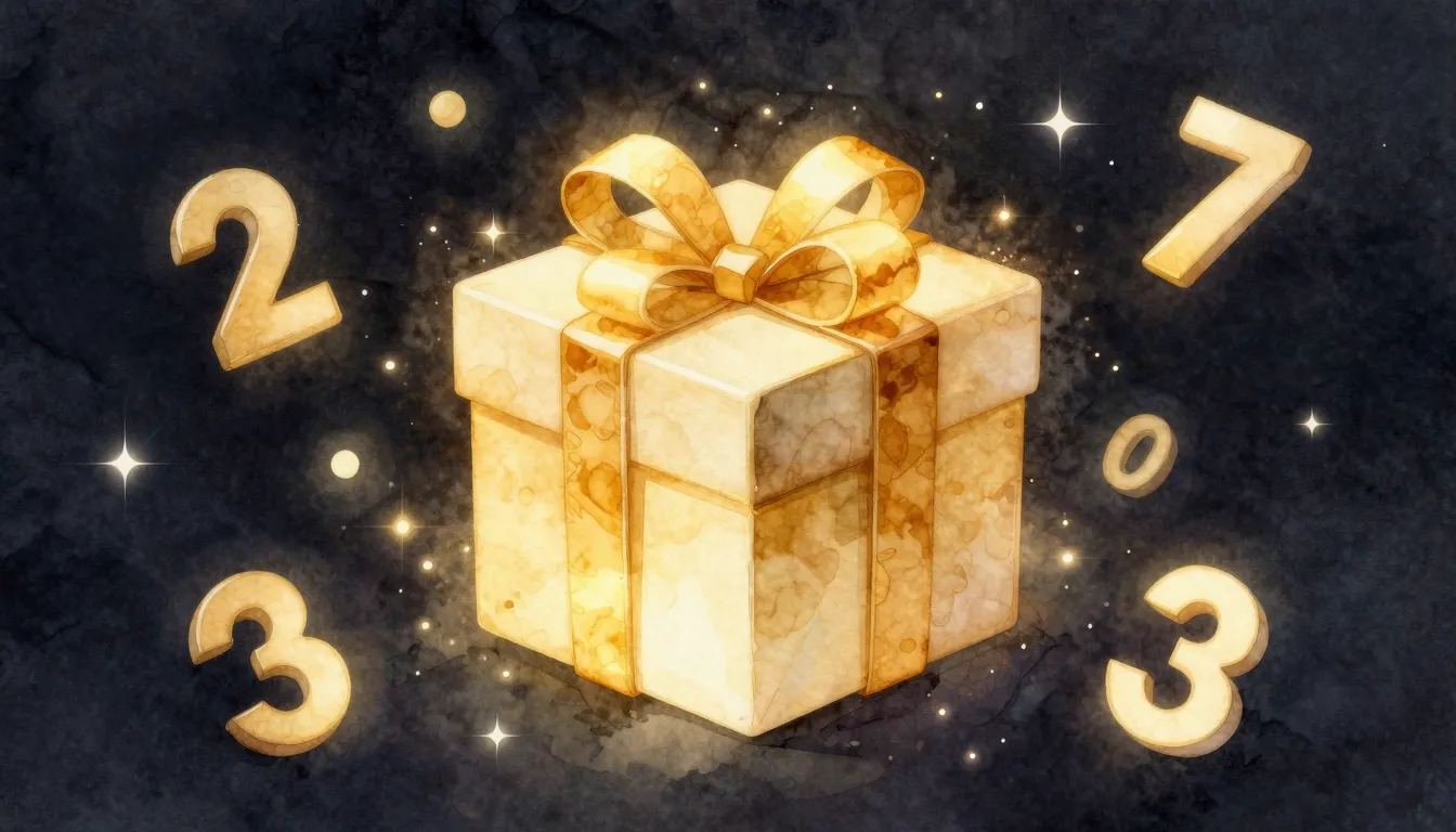 Watercolor style. A stylized gift box glowing with golden li...
