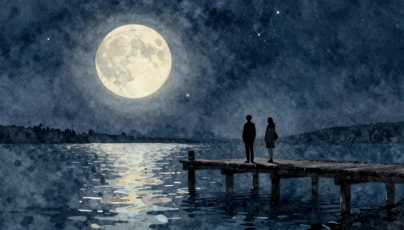Watercolor style. Silhouettes of two people standing on a wo...