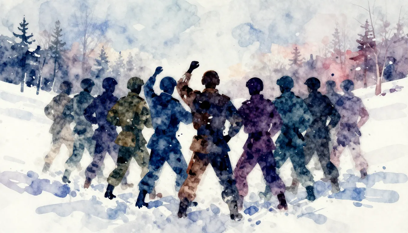 Vibrant watercolor style. Rock album cover, winter, snow, st...