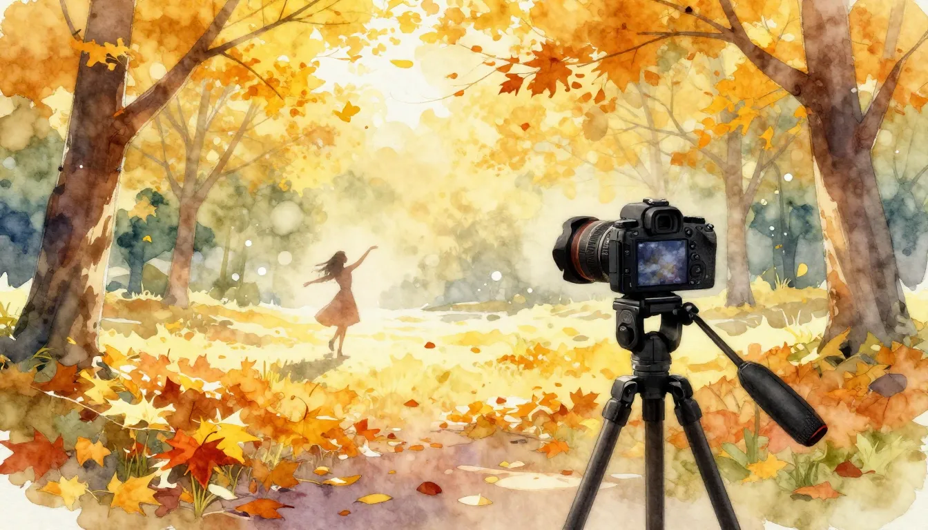 Watercolor style. A bright autumn park with golden leaves, a...