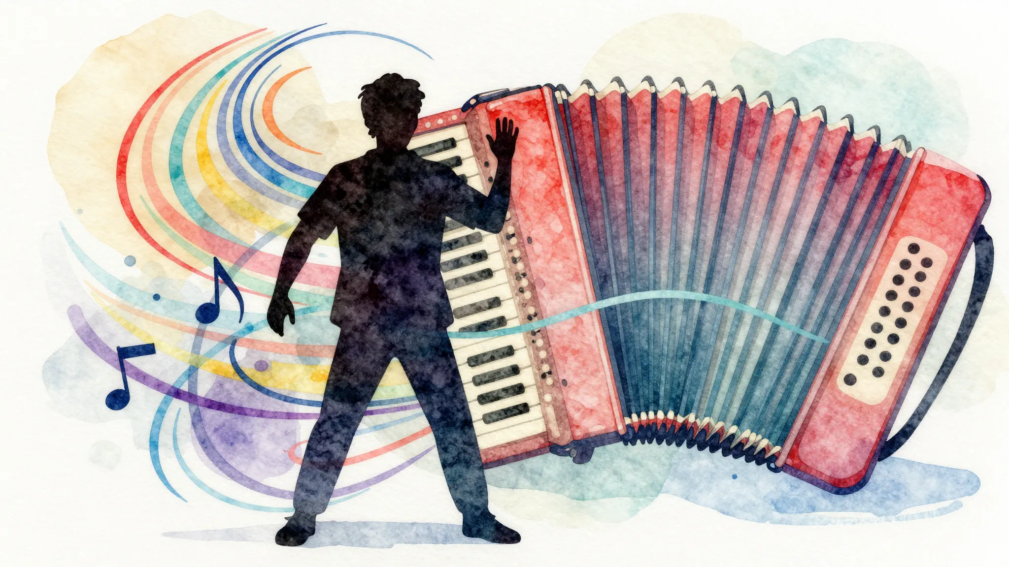 Watercolor style. A silhouette of a person posing, surrounde...