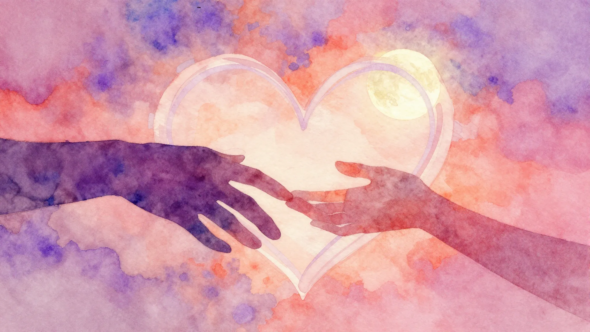 Vibrant watercolor style. A heartwarming, romantic, and slig...
