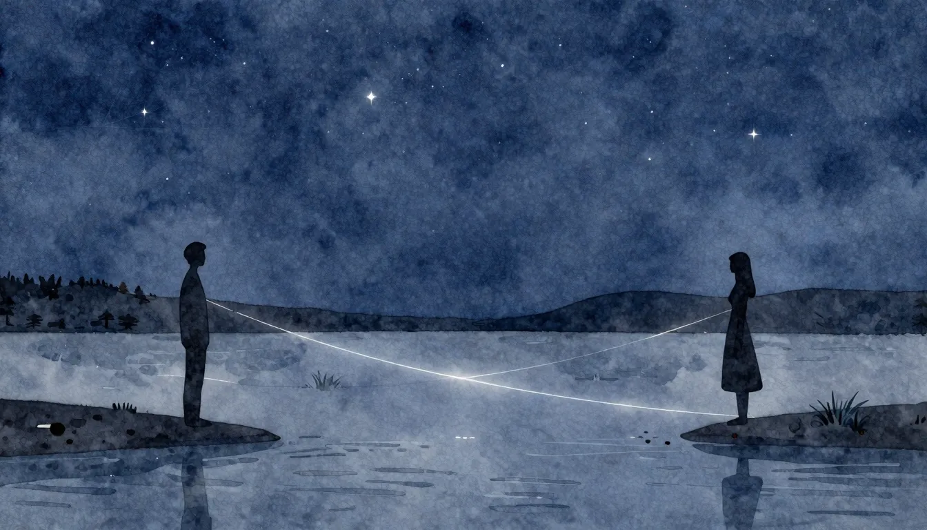 Watercolor style. Two abstract silhouettes, a man and a woma...