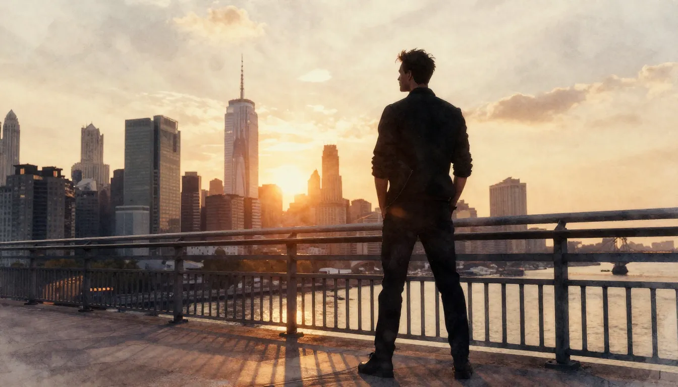 Watercolor style. Silhouette of a charismatic man standing o...