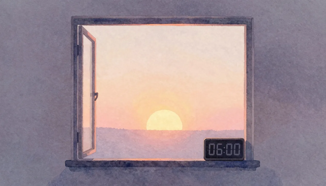 Watercolor style. A silhouette of a lonely window overlookin...