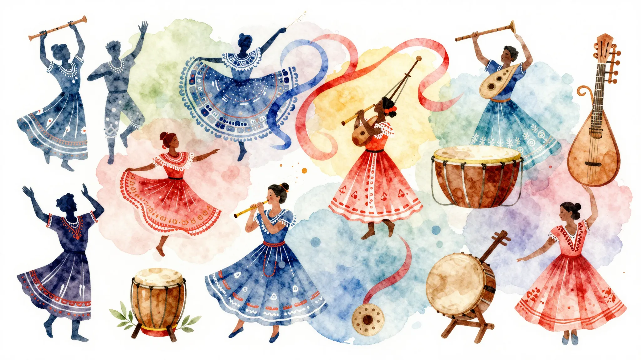 Watercolor style. A vibrant abstract illustration of diverse...