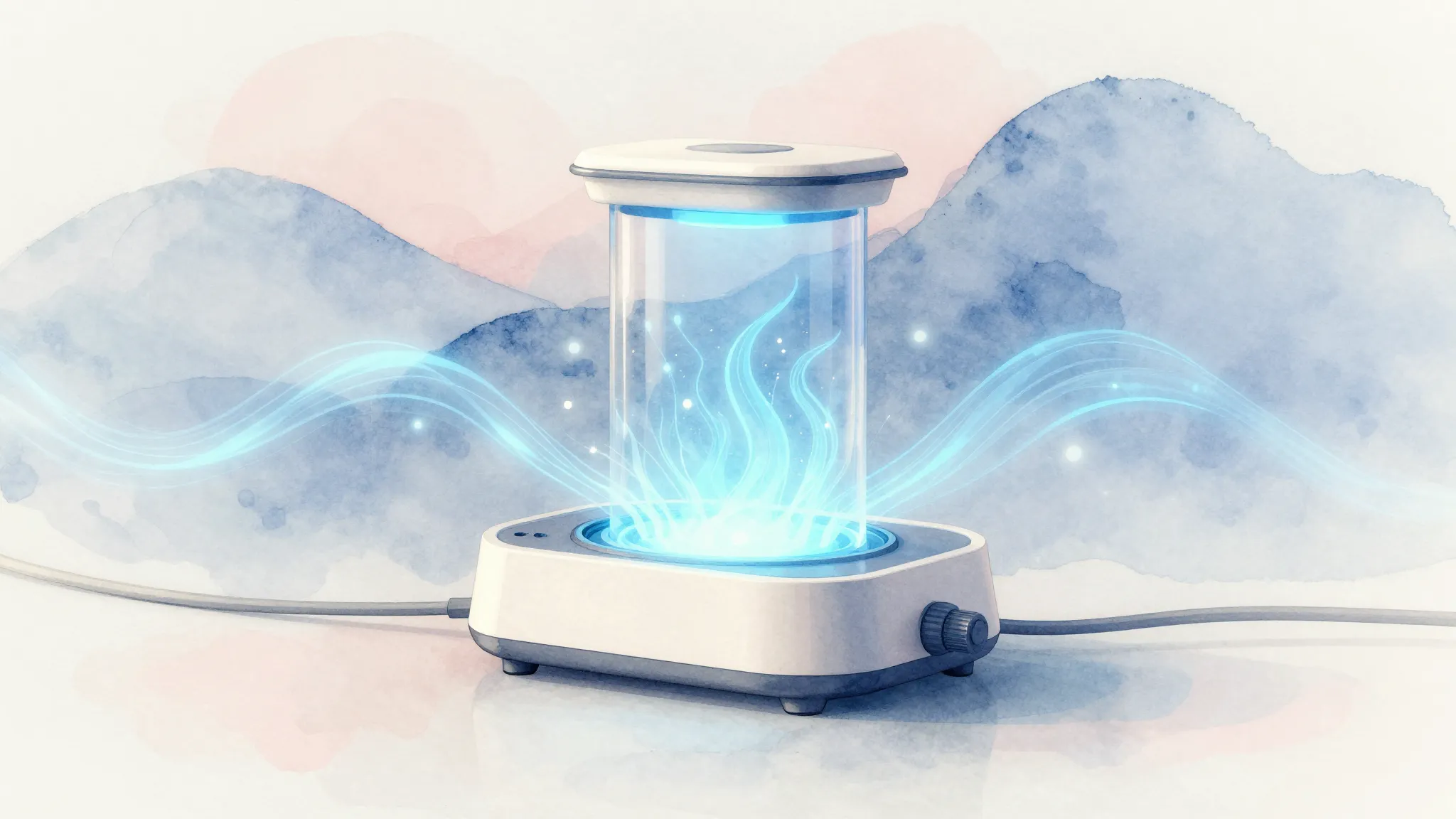 Watercolor style. Modern aesthetic beauty device with glowin...