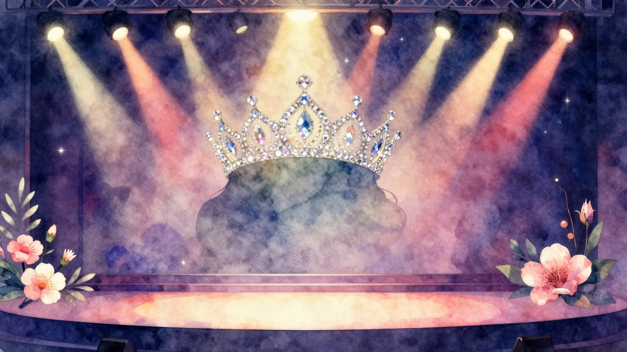 Vibrant watercolor style. Pop. Glamorous stage, spotlight, s...