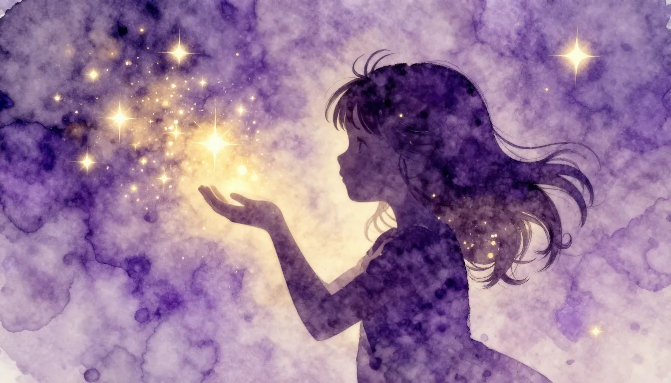 Watercolor style. Silhouette of a girl with bushy hair blowi...