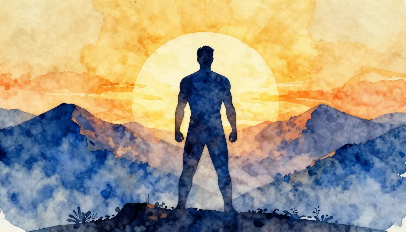 Vibrant watercolor style. A strong, abstract silhouette of a...