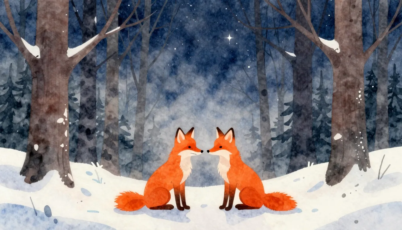Watercolor style. Two orange fox silhouettes sitting togethe...