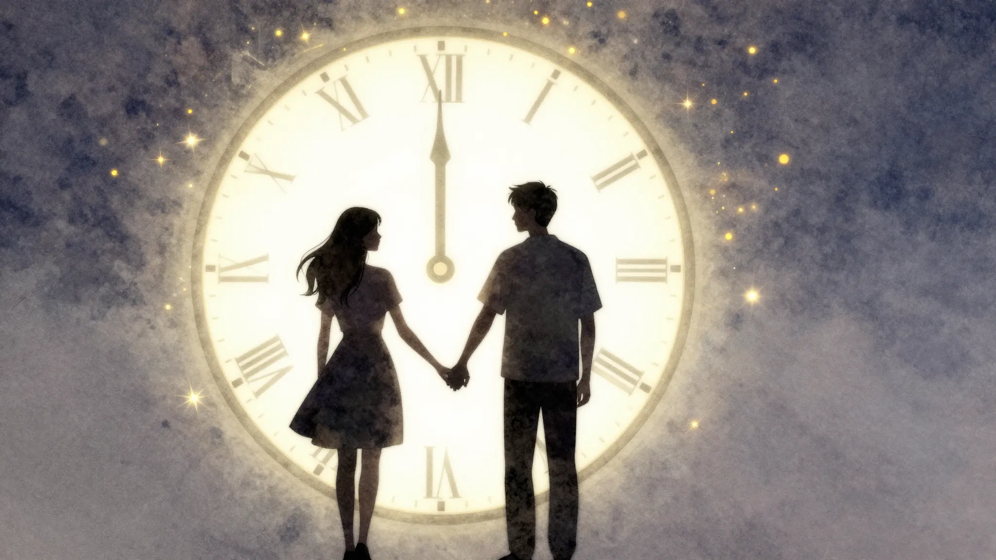 Watercolor style. Silhouettes of a man and a woman holding h...