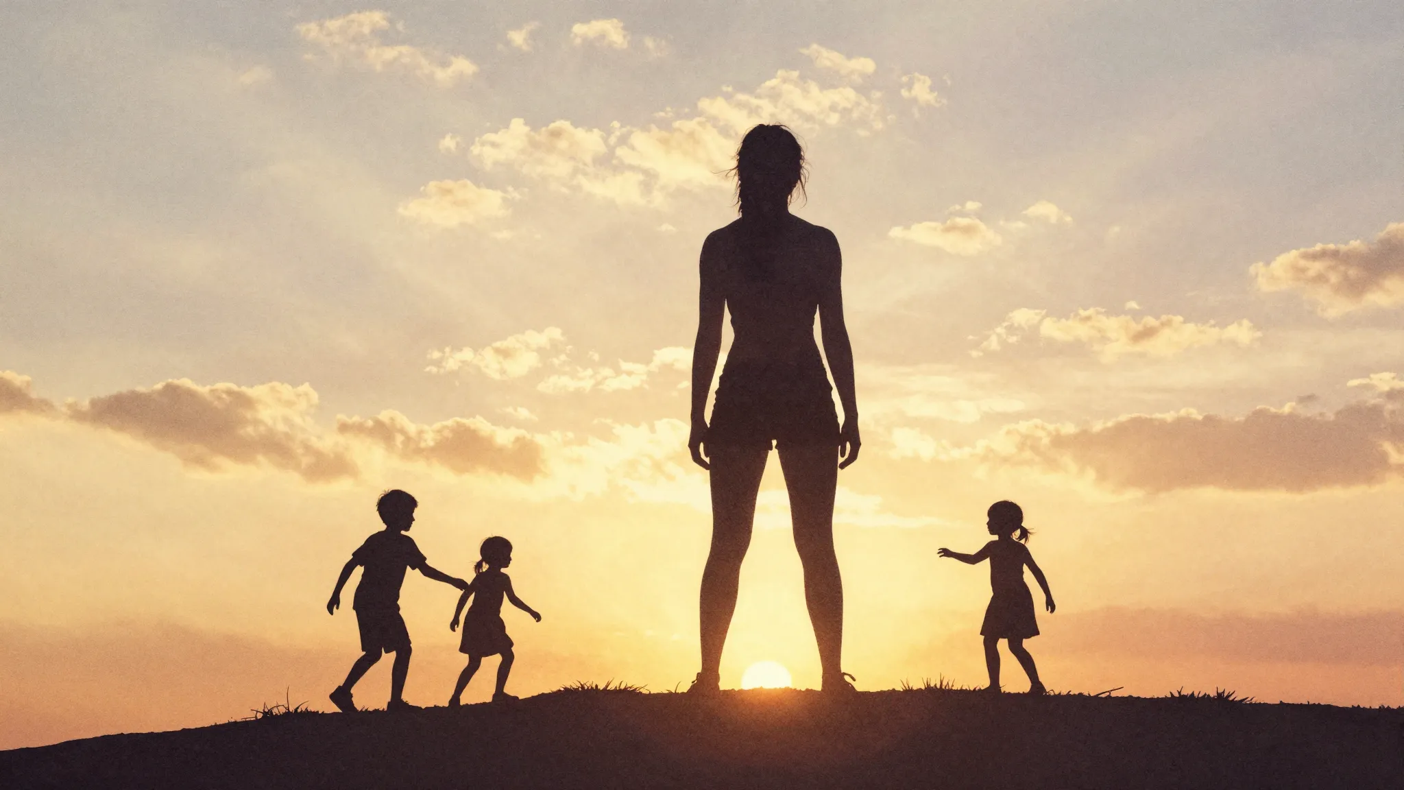 Watercolor style. A silhouette of a strong woman standing on...