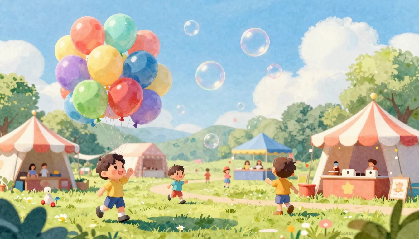 Watercolor style. Bright summer outdoor festival, colorful b...