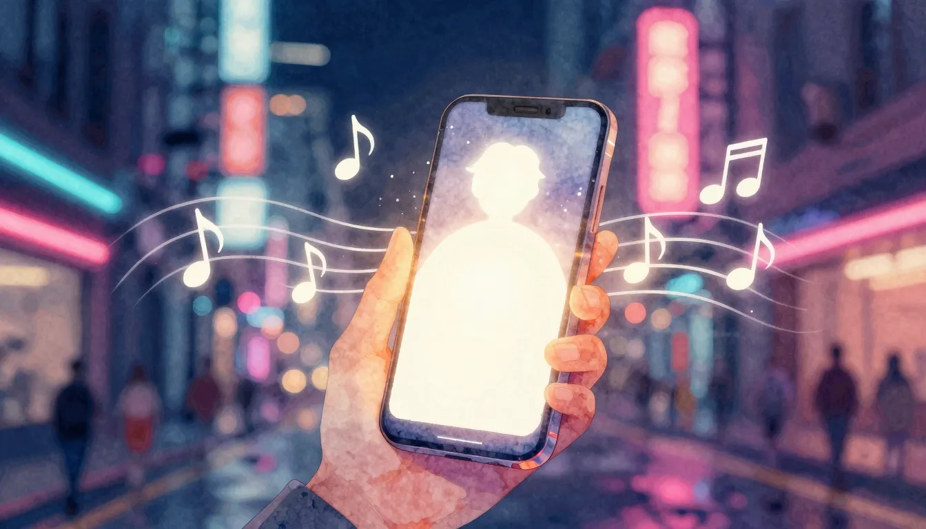 Watercolor style. A glowing smartphone silhouette vibrating ...