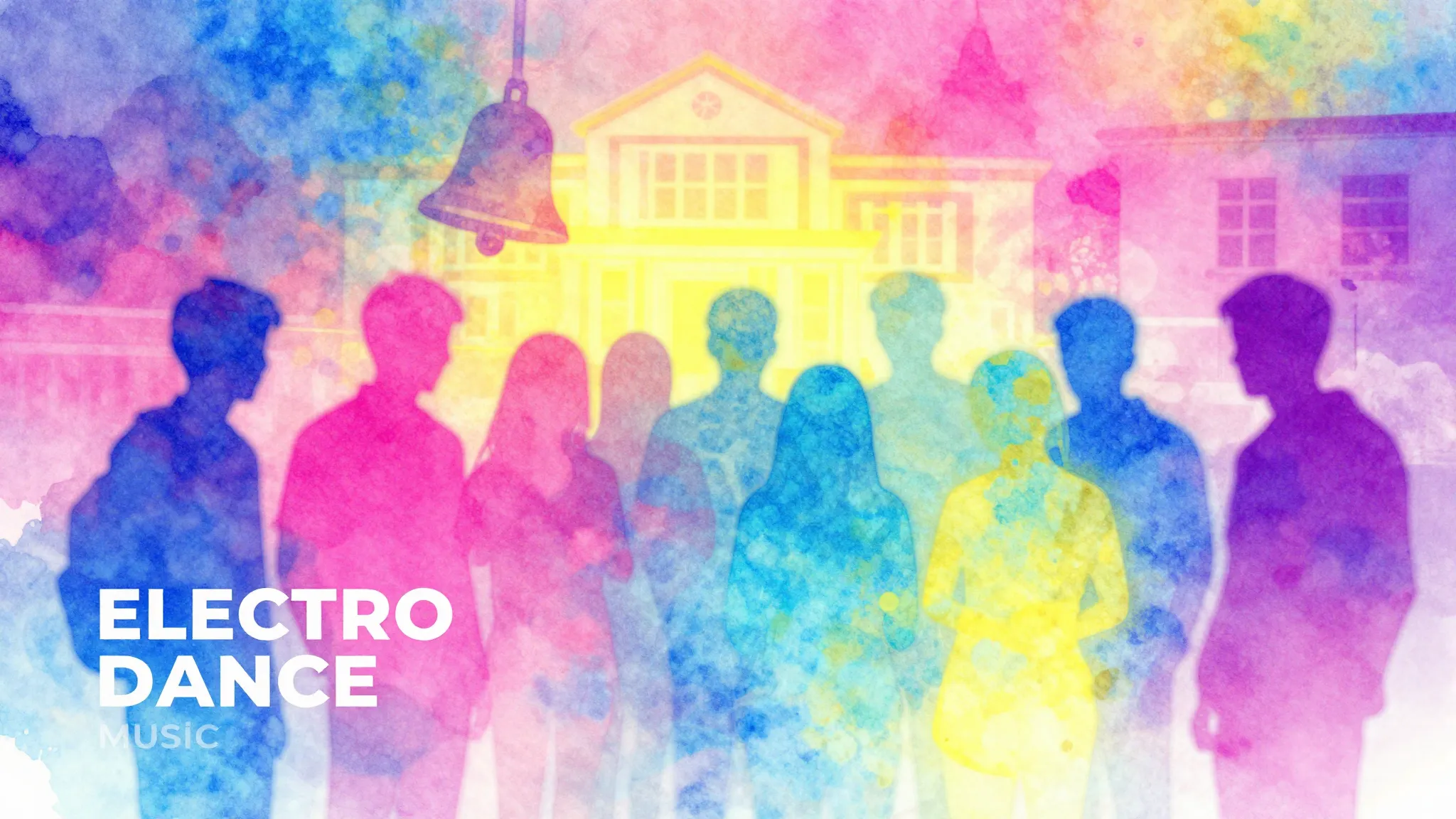Vibrant watercolor style. Electro dance music album cover. A...