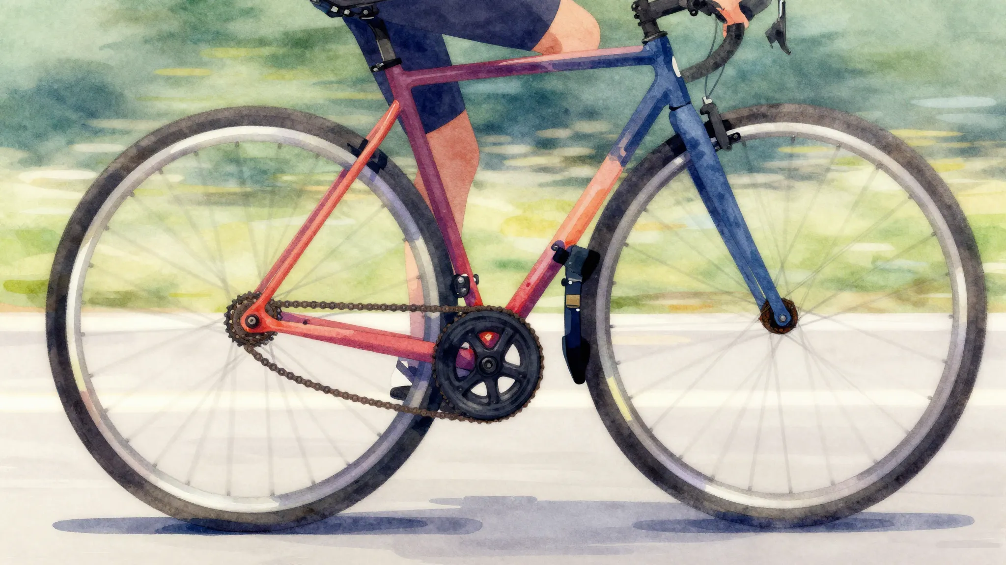 Vibrant watercolor style. A stylized illustration of two bic...