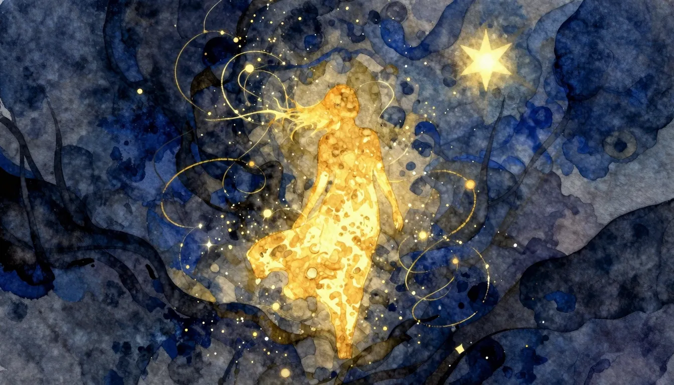 Vibrant watercolor style. A rap album cover: a glowing golde...