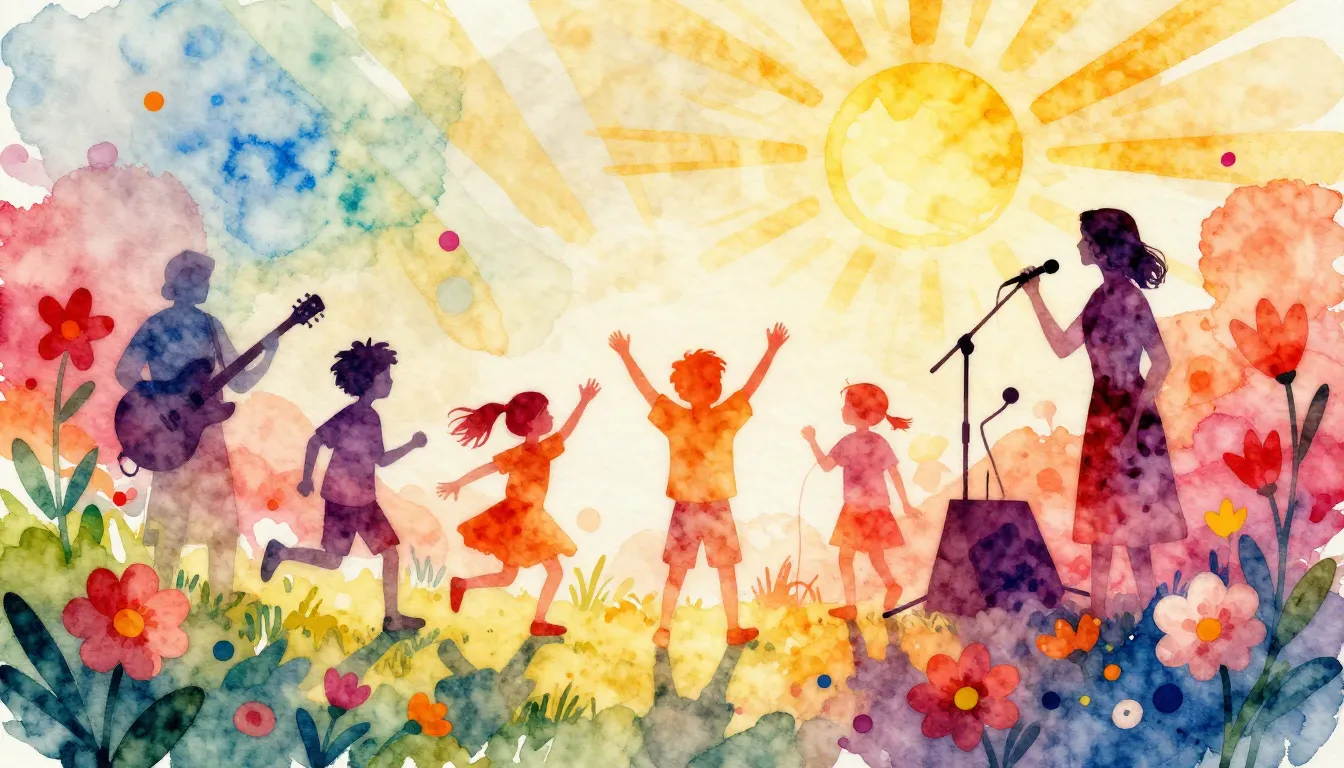 Vibrant watercolor style. Rock song cover art. Vibrant, warm...