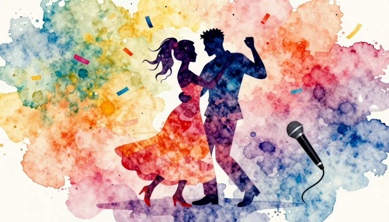 Vibrant watercolor style. Hip-hop album cover. Wedding theme...