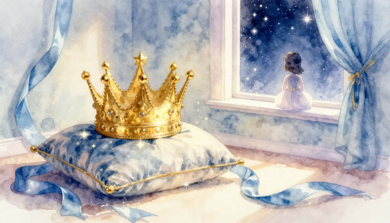 Watercolor style. A magical nursery room with a golden crown...