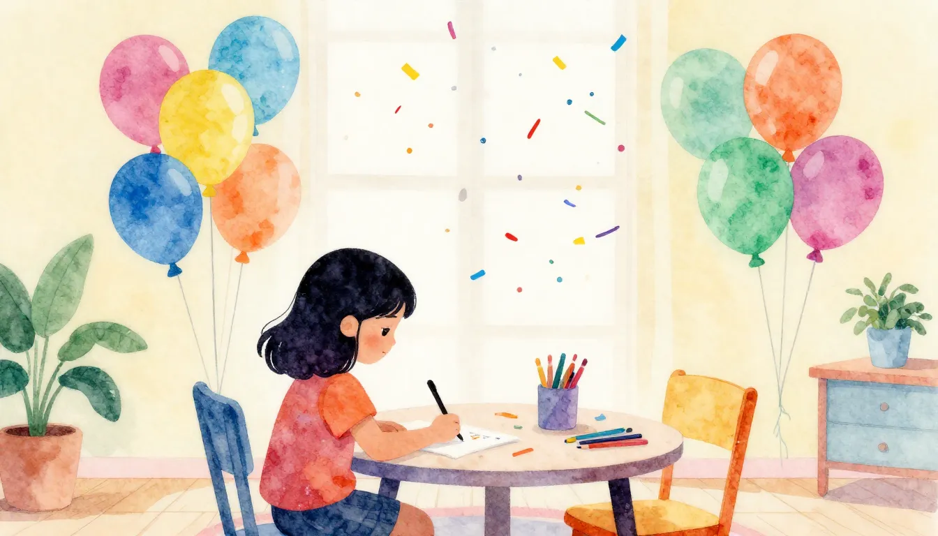 Watercolor style. A bright festive room with a silhouette of...