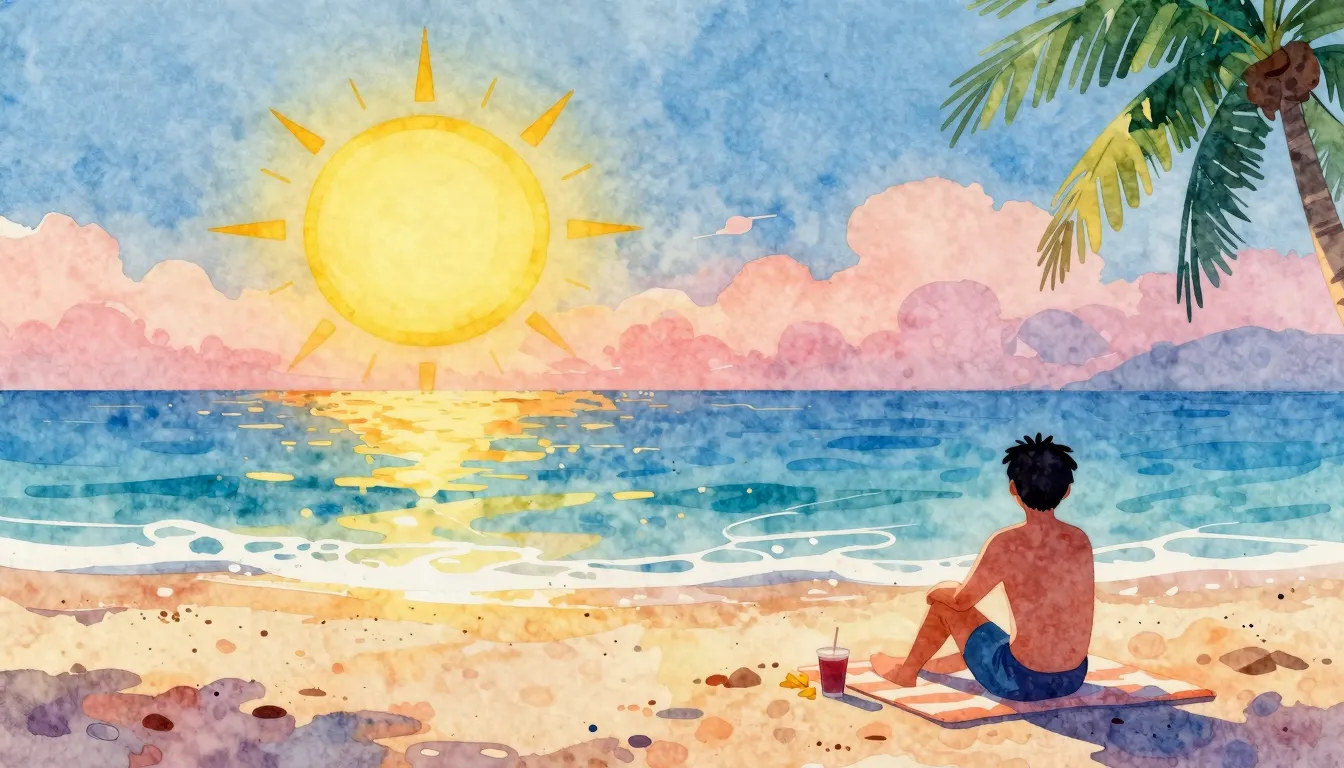 Vibrant watercolor style. Pop. A vibrant, colorful summer be...