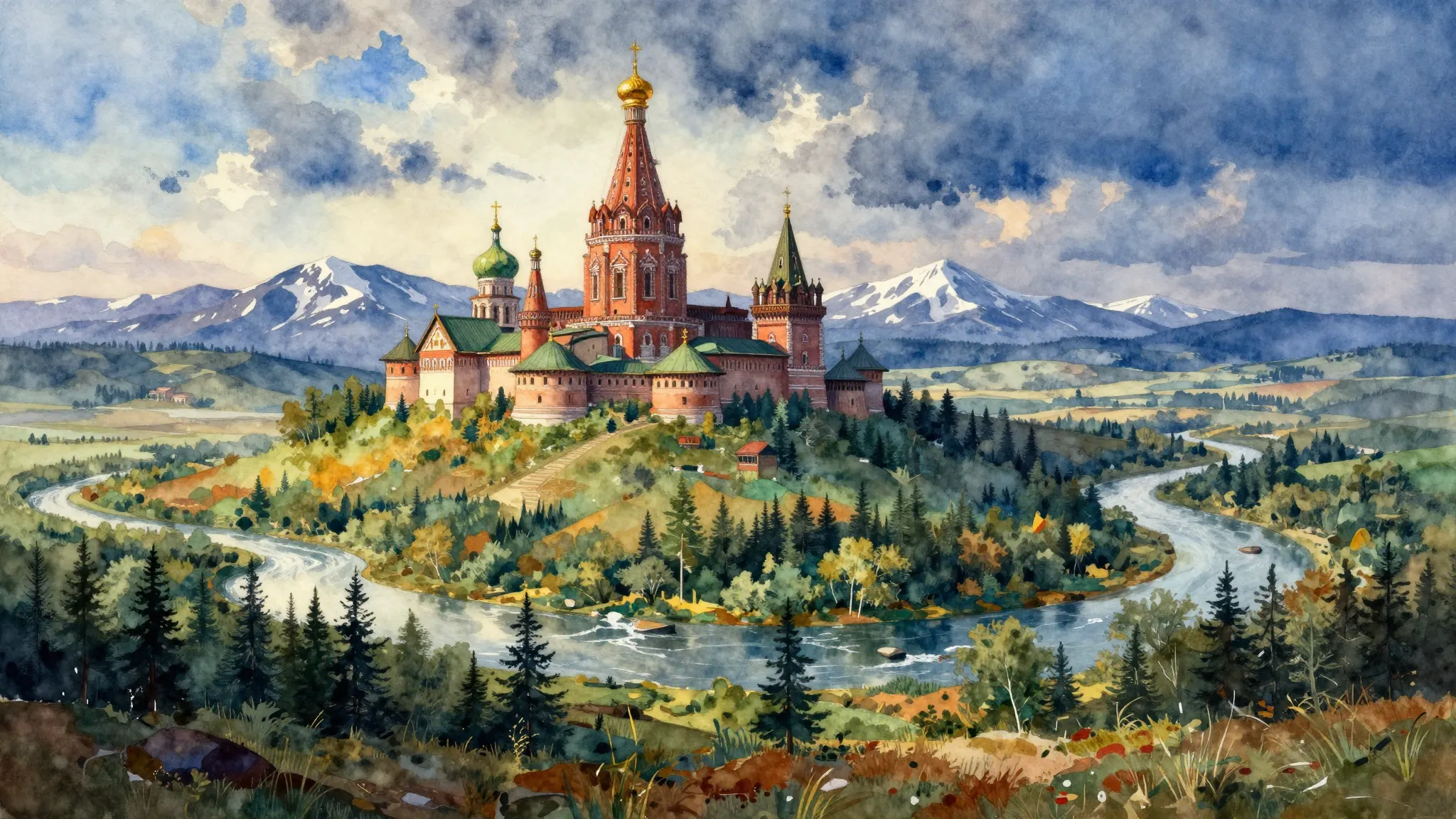 Vibrant watercolor style. Folk song cover art: Majestic, pro...