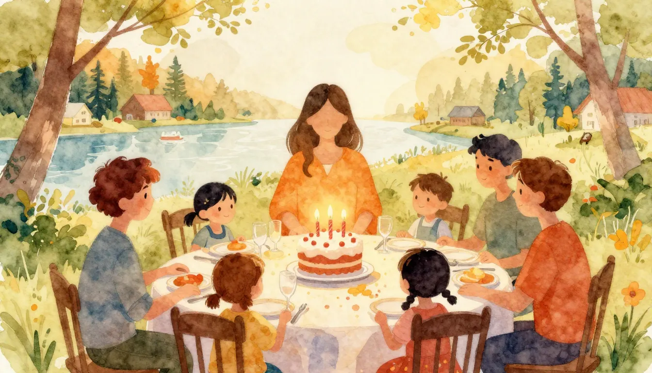 Vibrant watercolor style. A cozy, warm, and inviting illustr...