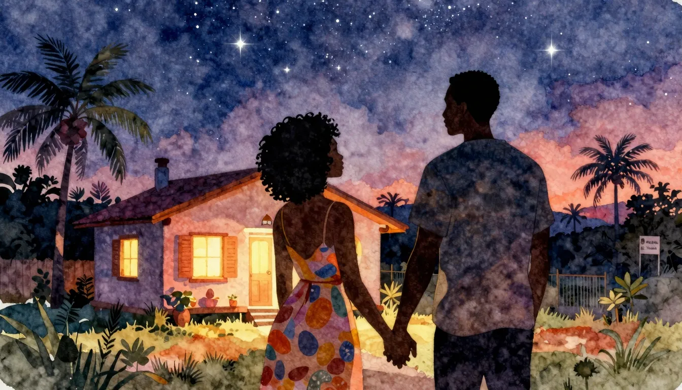 Watercolor style. A silhouette of a couple holding hands, lo...