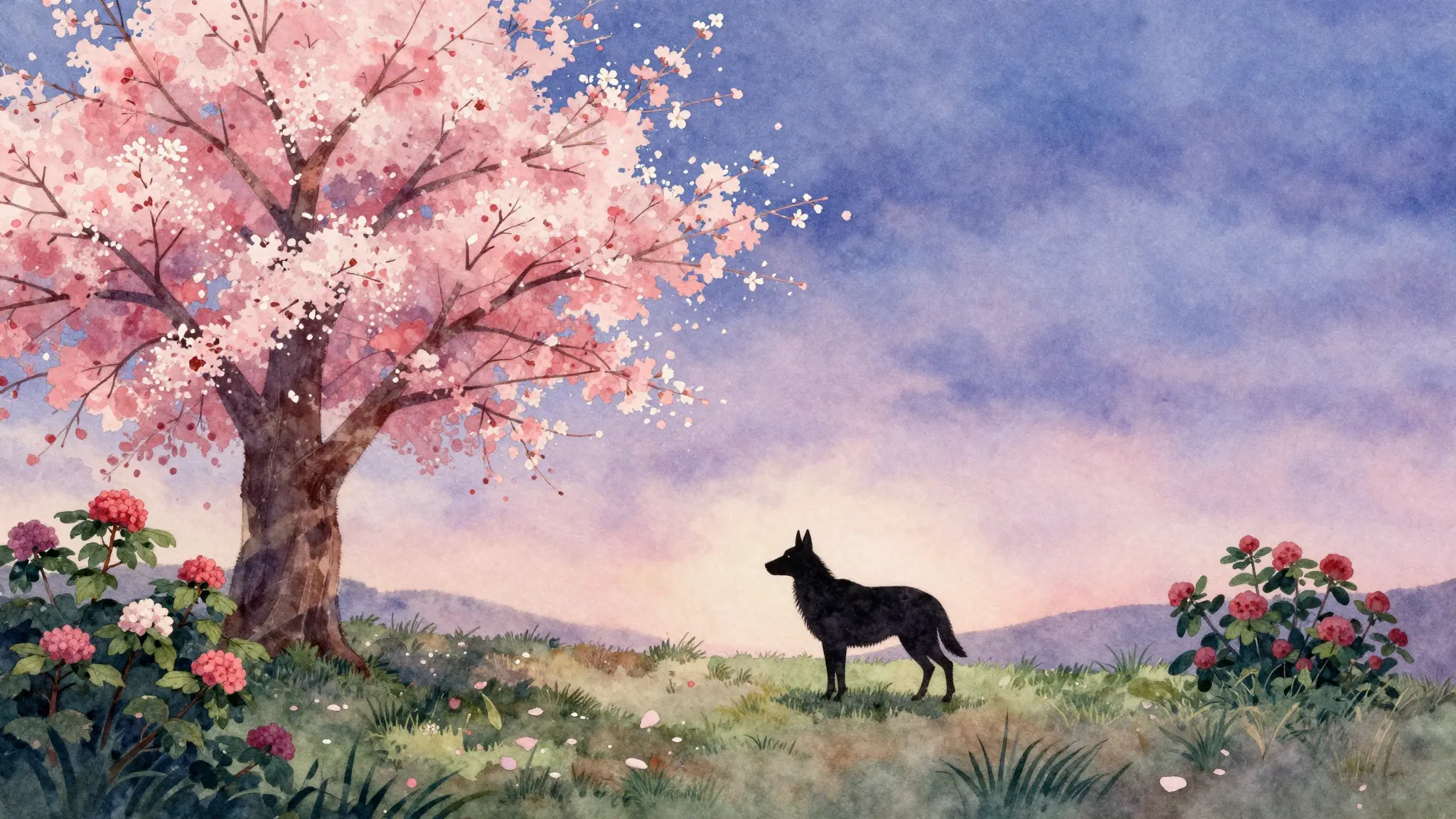 Vibrant watercolor style. A serene, melancholic ballad album...