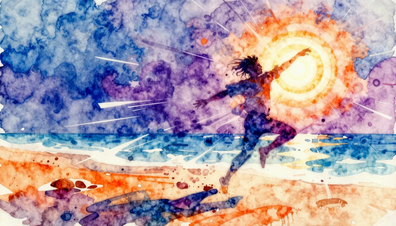 Vibrant watercolor style. Dynamic dance music album cover. A...