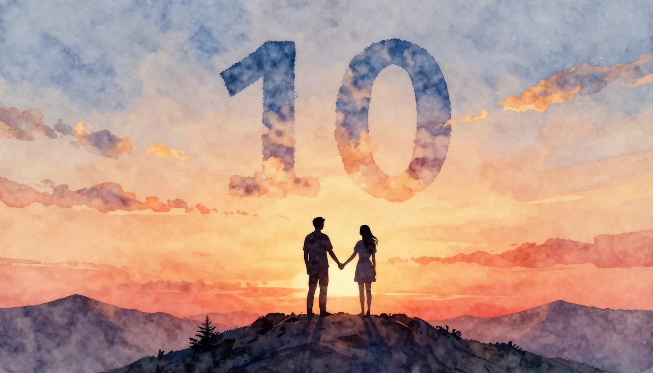 Watercolor style. Two silhouettes holding hands on a mountai...