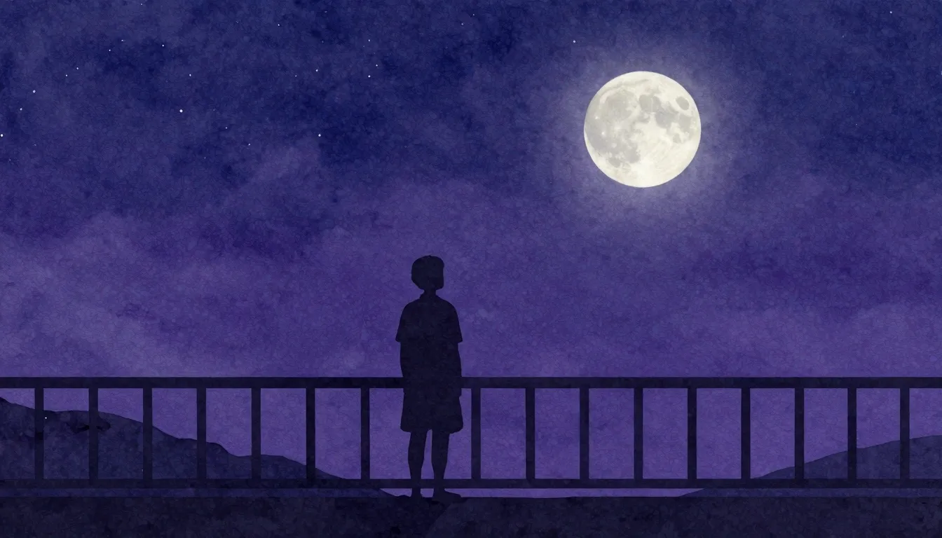 Watercolor style. A lonely silhouette of a person standing o...